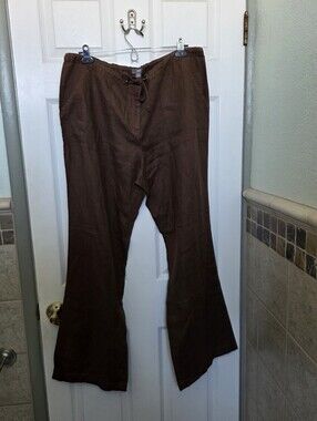 J. Jill Brown Drawstring 100% Linen Pants Summer Resortwear Outdoor Vacay 14